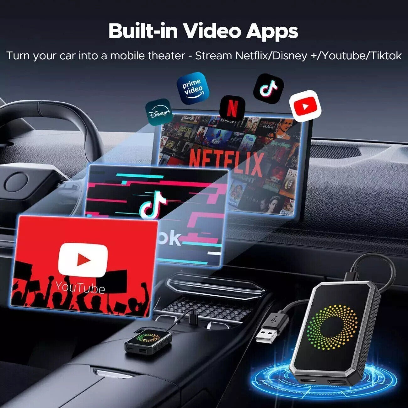 Wireless CarPlay WIFI AI box Android Auto Adapter Converter w/ Netflix YouTube