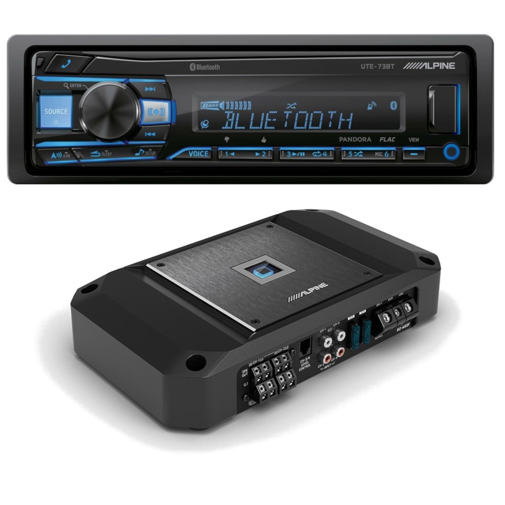Alpine UTE-73BT Digital Media Receiver with R-Series 4 Channel Amplifier