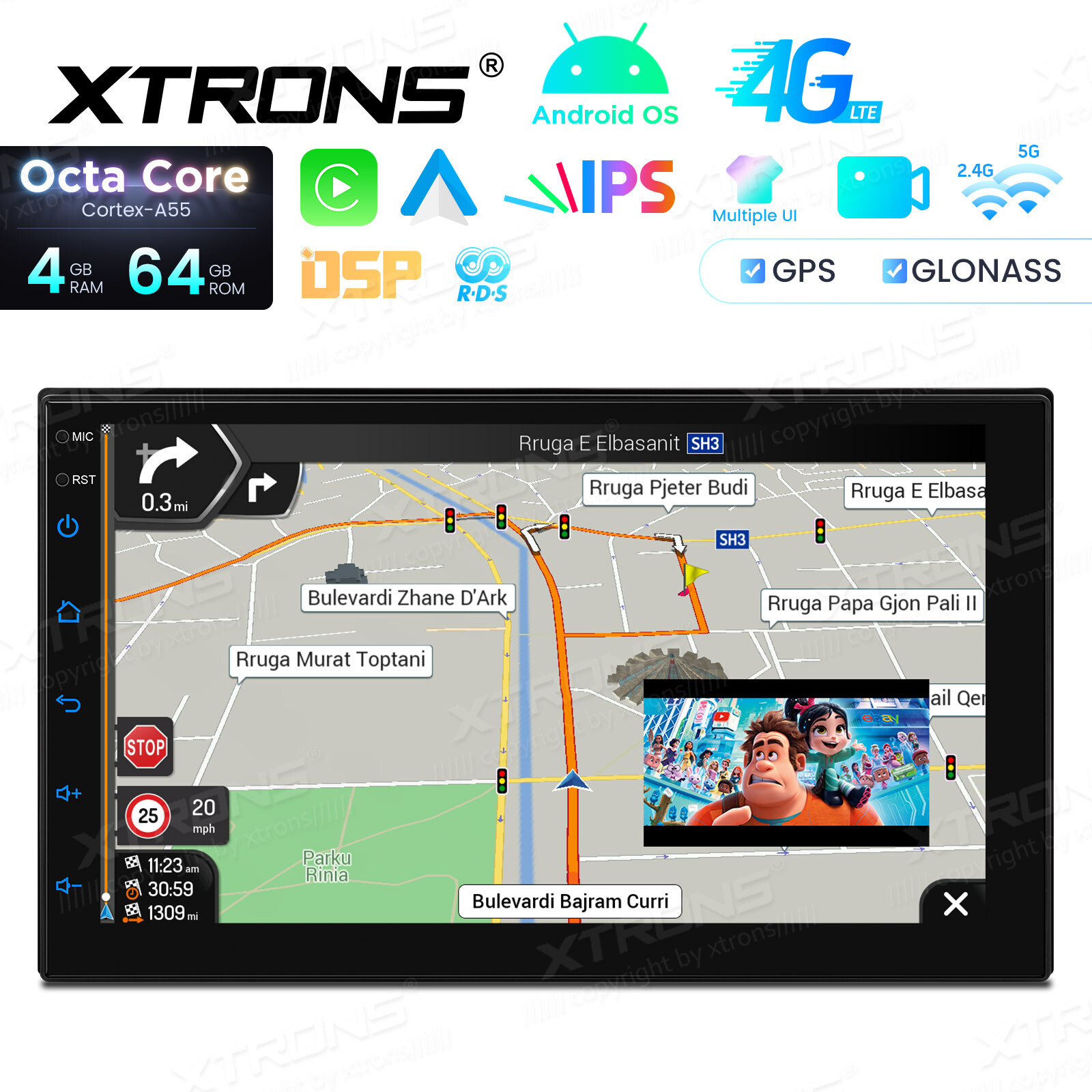XTRONS Double Din 7″ Android 14 8-Core 4+64GB Car Stereo Head Unit GPS Radio RDS