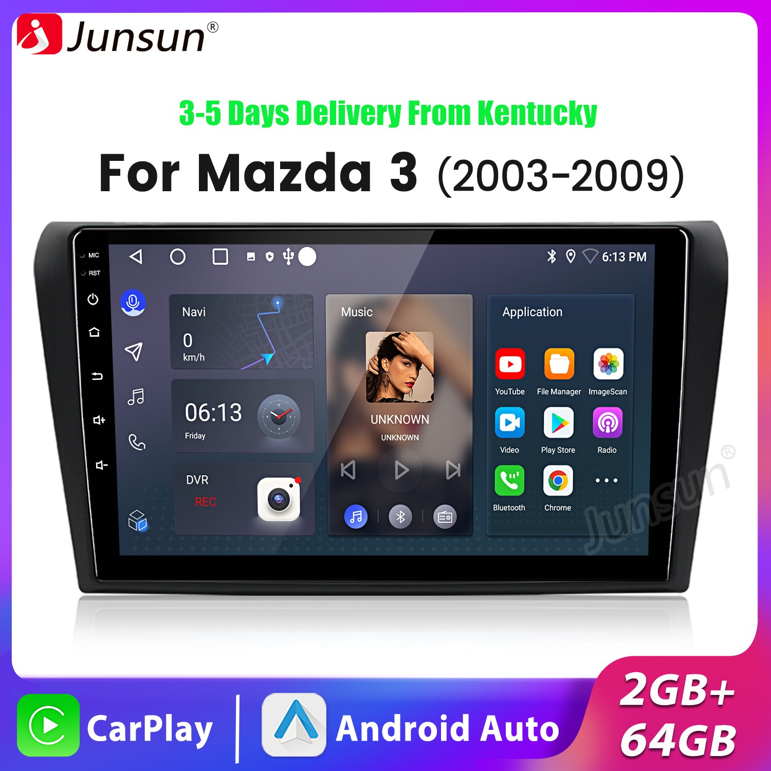 2+64G Android 15 Carplay Car Stereo Radio GPS Navi SWC RDS For Mazda 3 2004-2009