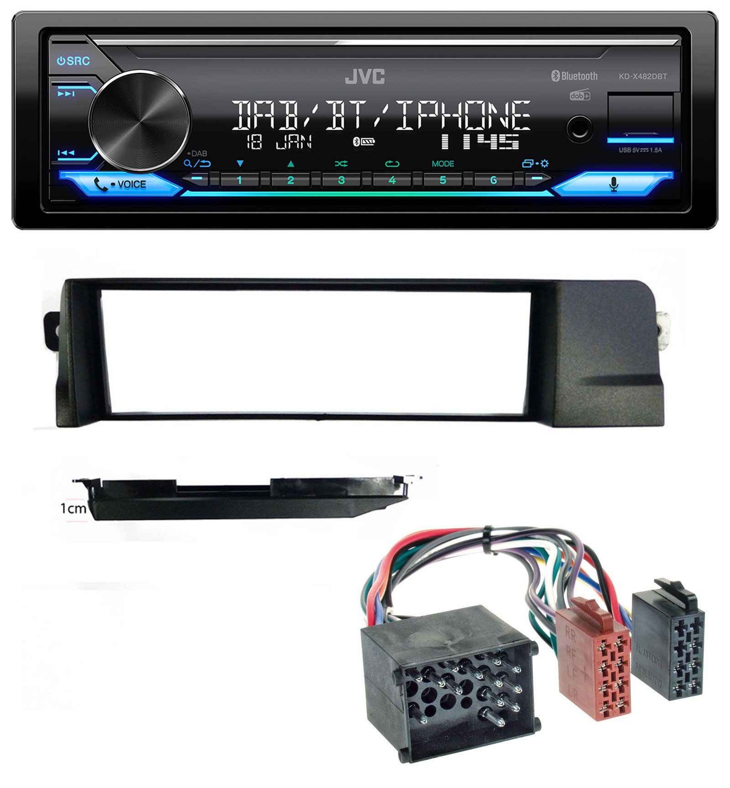 JVC Bluetooth DAB USB MP3 Car Stereo for BMW 3 Series E46 Professional Version Round Pin