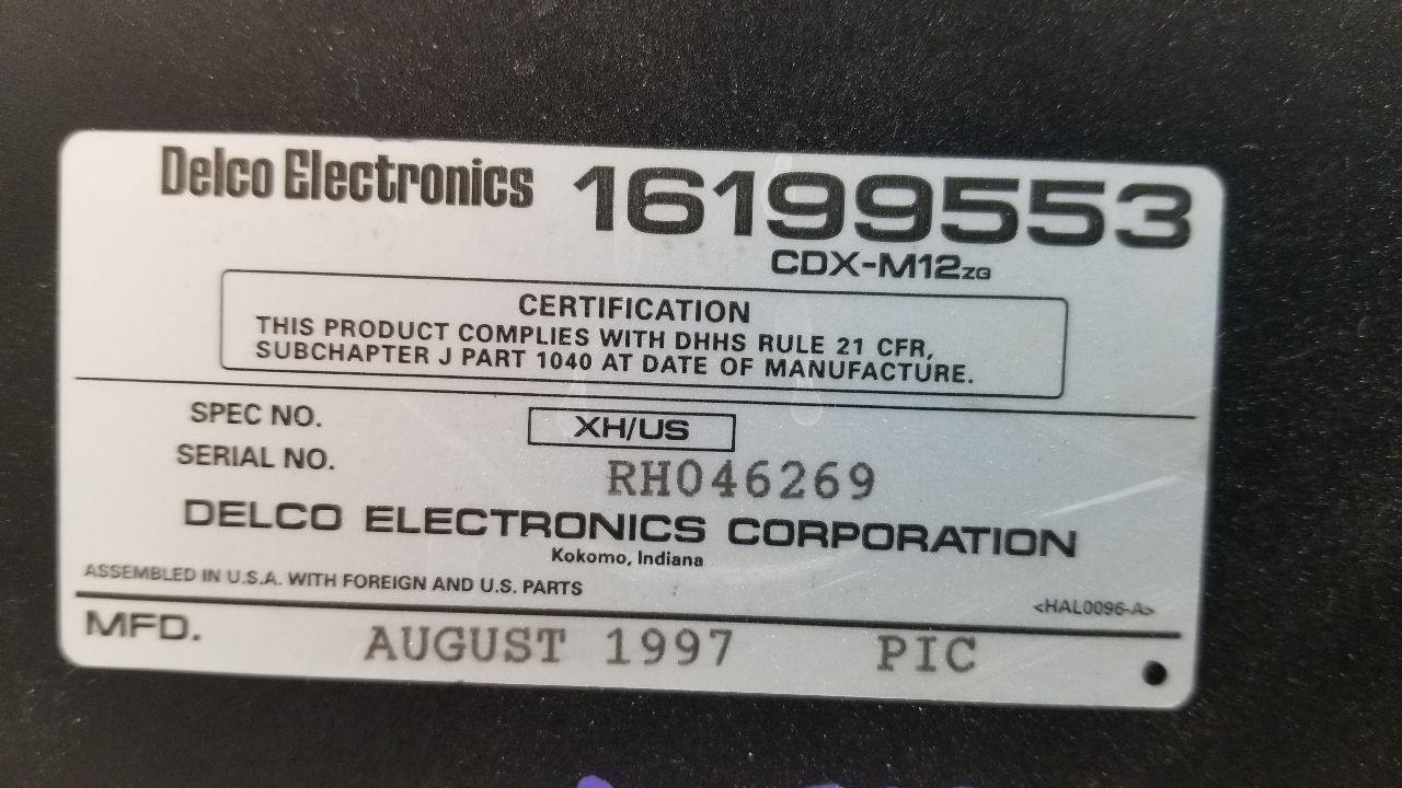 98 CHEVY CAMARO Z28 12 DISC CD CHANGER WITH CARTRIDGE U1S OPTION 16199553