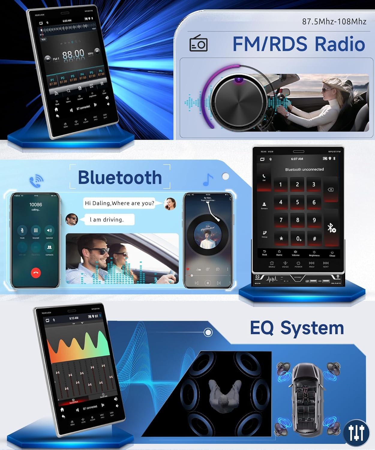 10in Double Din Car Stereo Rotatable Wireless Carplay Android 13 Audio Receiver
