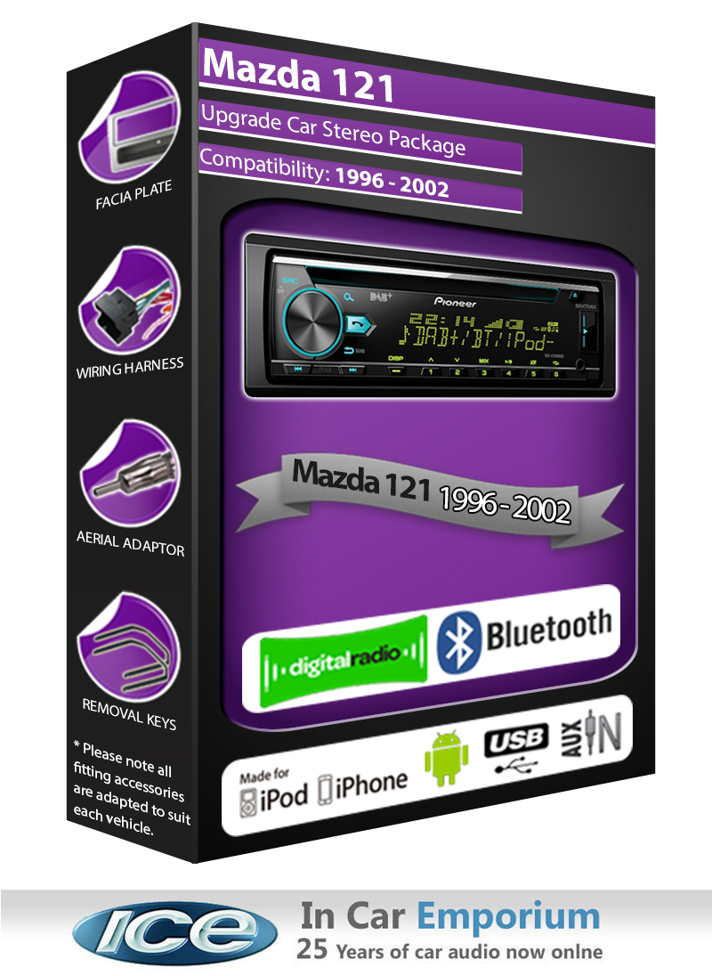 Mazda 121 DAB radio, Pioneer car stereo CD USB AUX player, Bluetooth kit