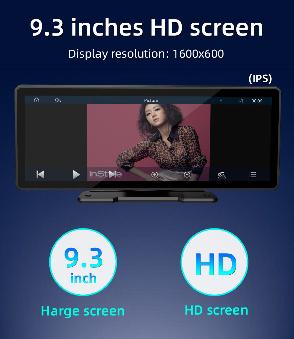 9.3in Wireless Car MP5 Player CarPlay Android Auto BT FM With 4LED Rear Camera