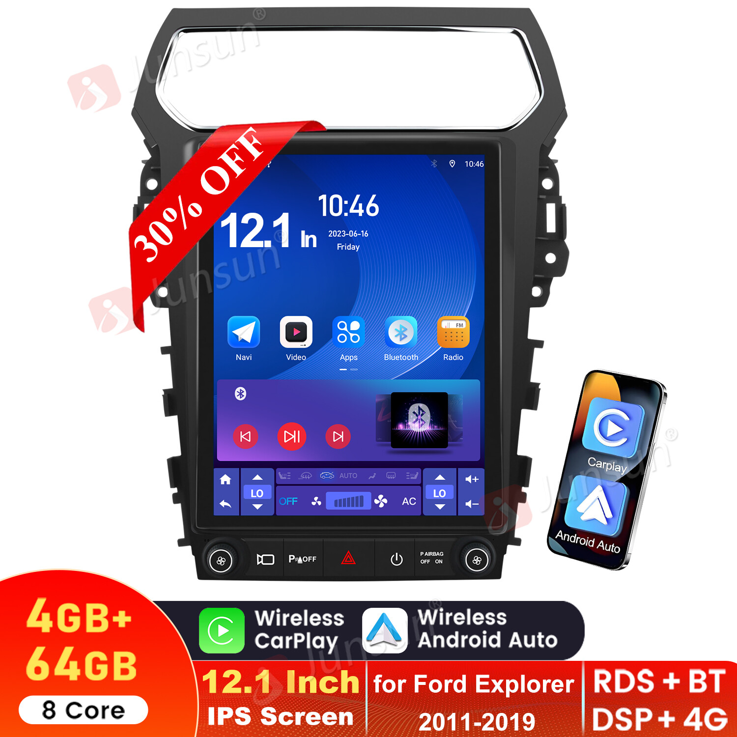 12.1″ Android 13 Car Radio Stereo 8 Core for Ford Explorer 2011-2019 CarPlay GPS
