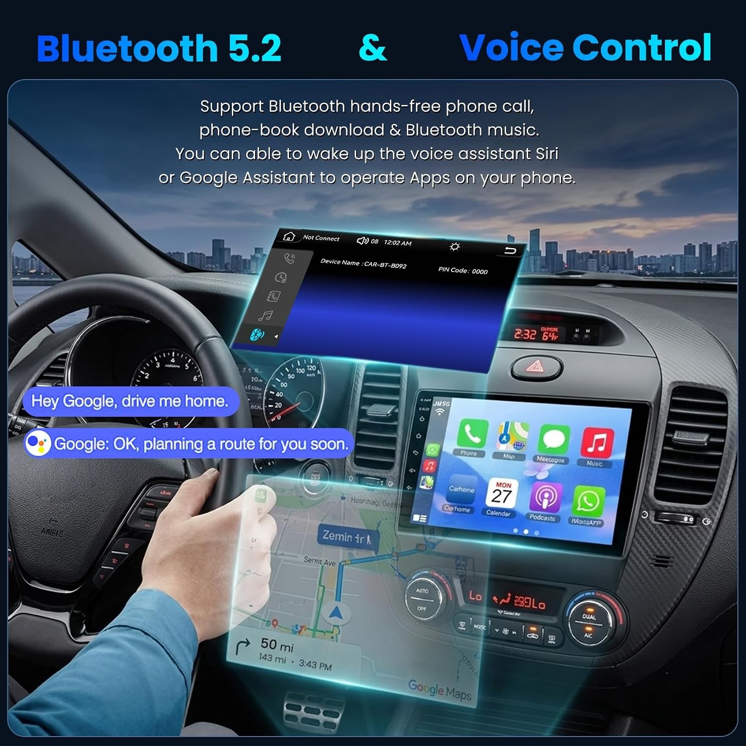 9in 4G+64G Car Stereo CarPlay GPS for 2013-2018 Kia K3 w/WiFi AHD FM/RDS SWC