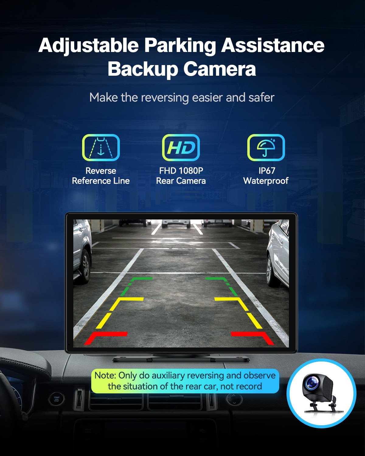 Portable Wireless Apple CarPlay and Android Auto 9″ IPS Touch Screen w/ Rear Cam