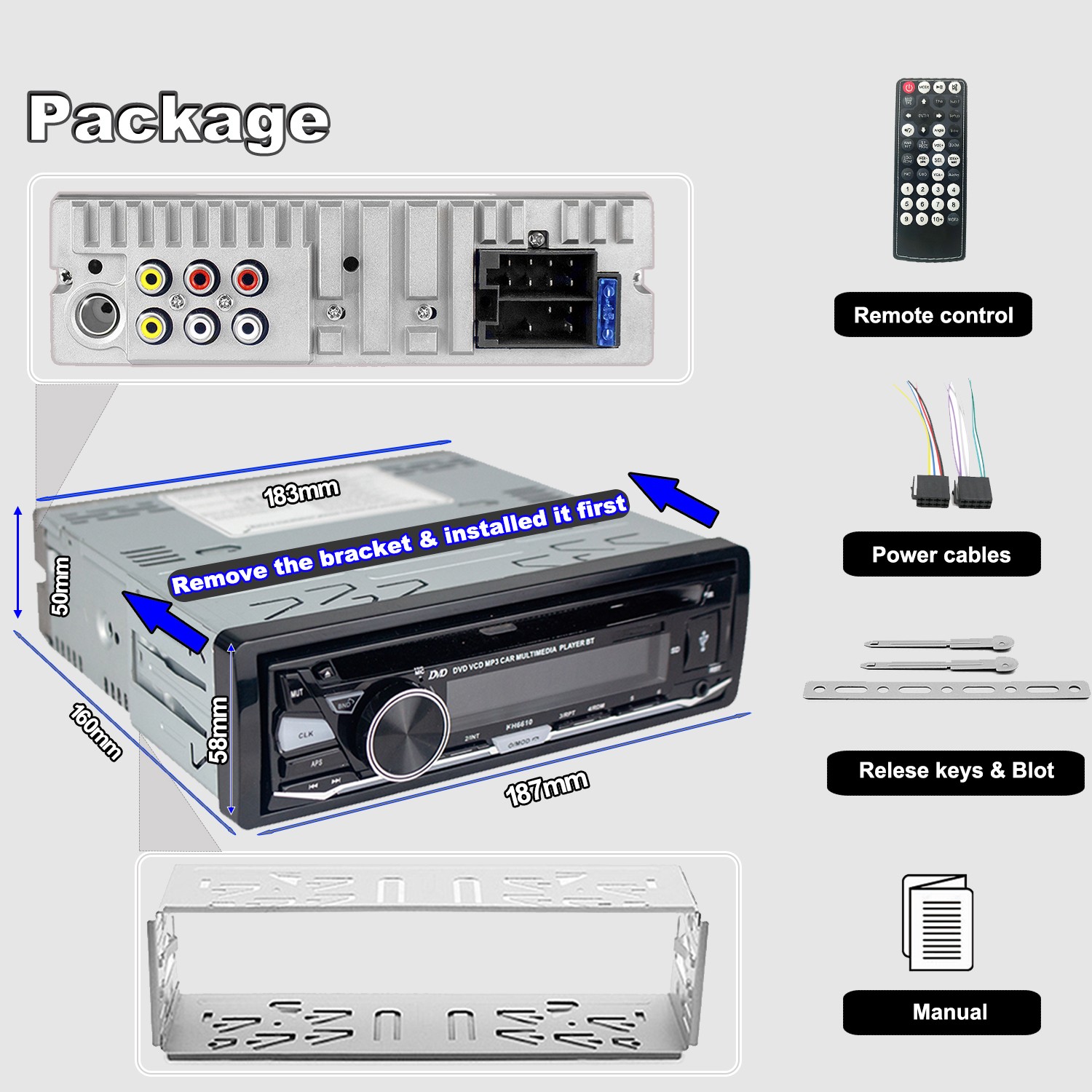 Single 1 Din Car Radio Audio Stereo DVD CD MP3 Player Bluetooth USB/AUX/SD/FM