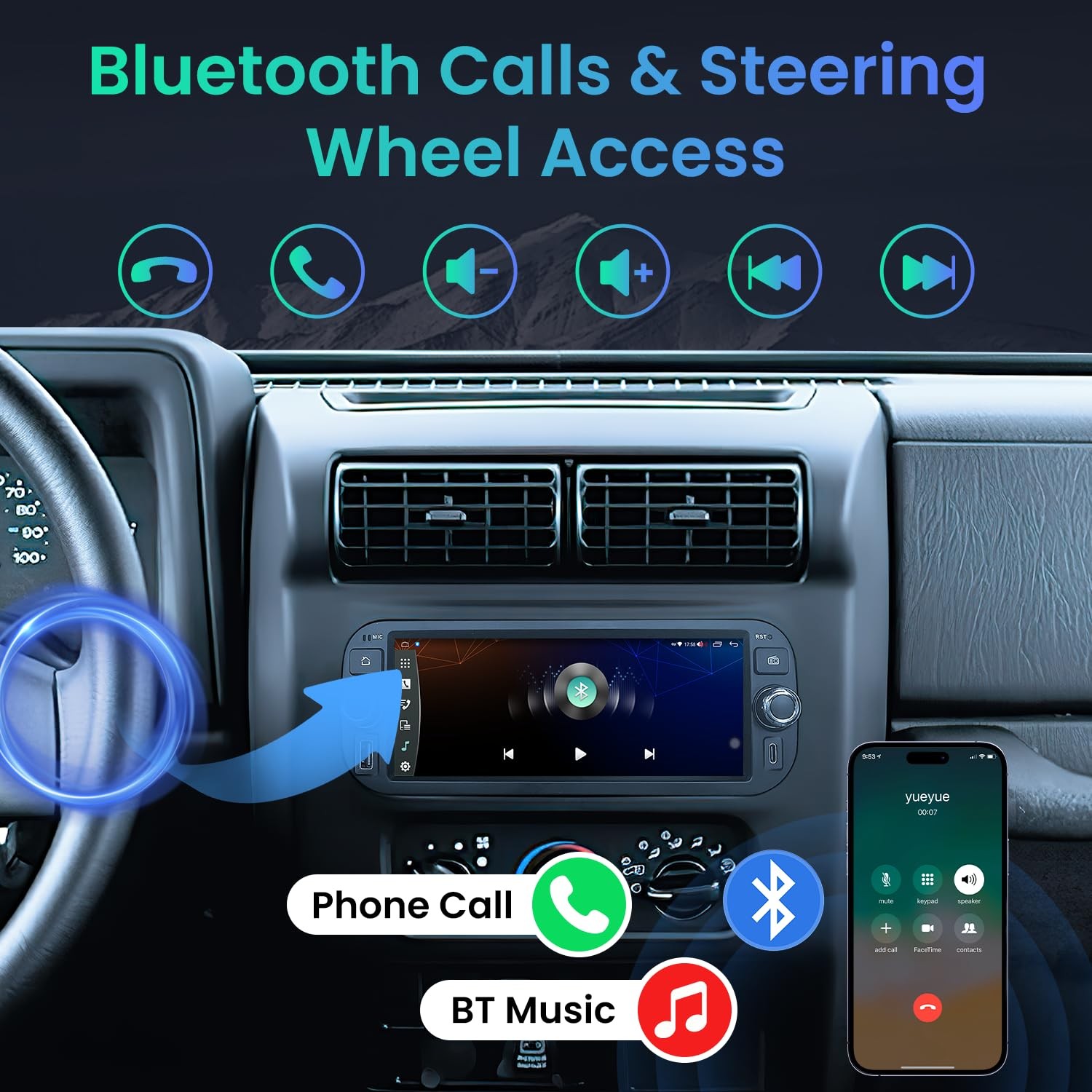 Android Auto Carplay Stereo Radio For Jeep Wrangler 003-2006 Dodge RAM 2002-2005