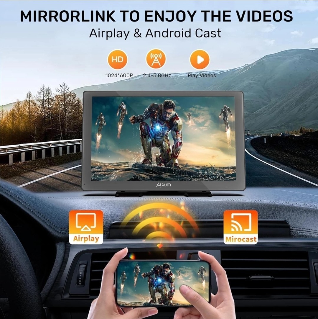 Alxum Wireless CarPlay Display Android Auto 9 inch HD Backup Camera SK6901 NEW