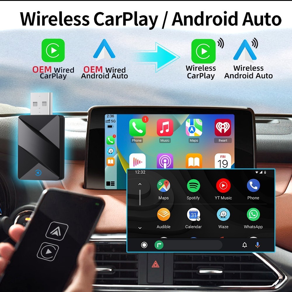 USB Wireless CarPlay Adapter for Apple iPhone & Android Auto Dongle Plug＆Play US