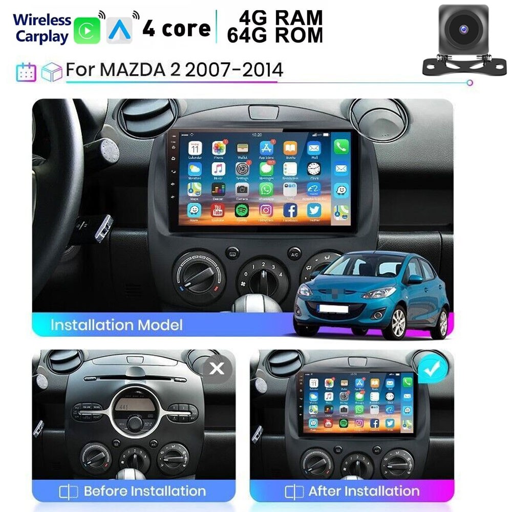 For Mazda 2 2011-2014 9 Inch Touch Screen Car Radio 4+64GB WiFi GPS Head Unit