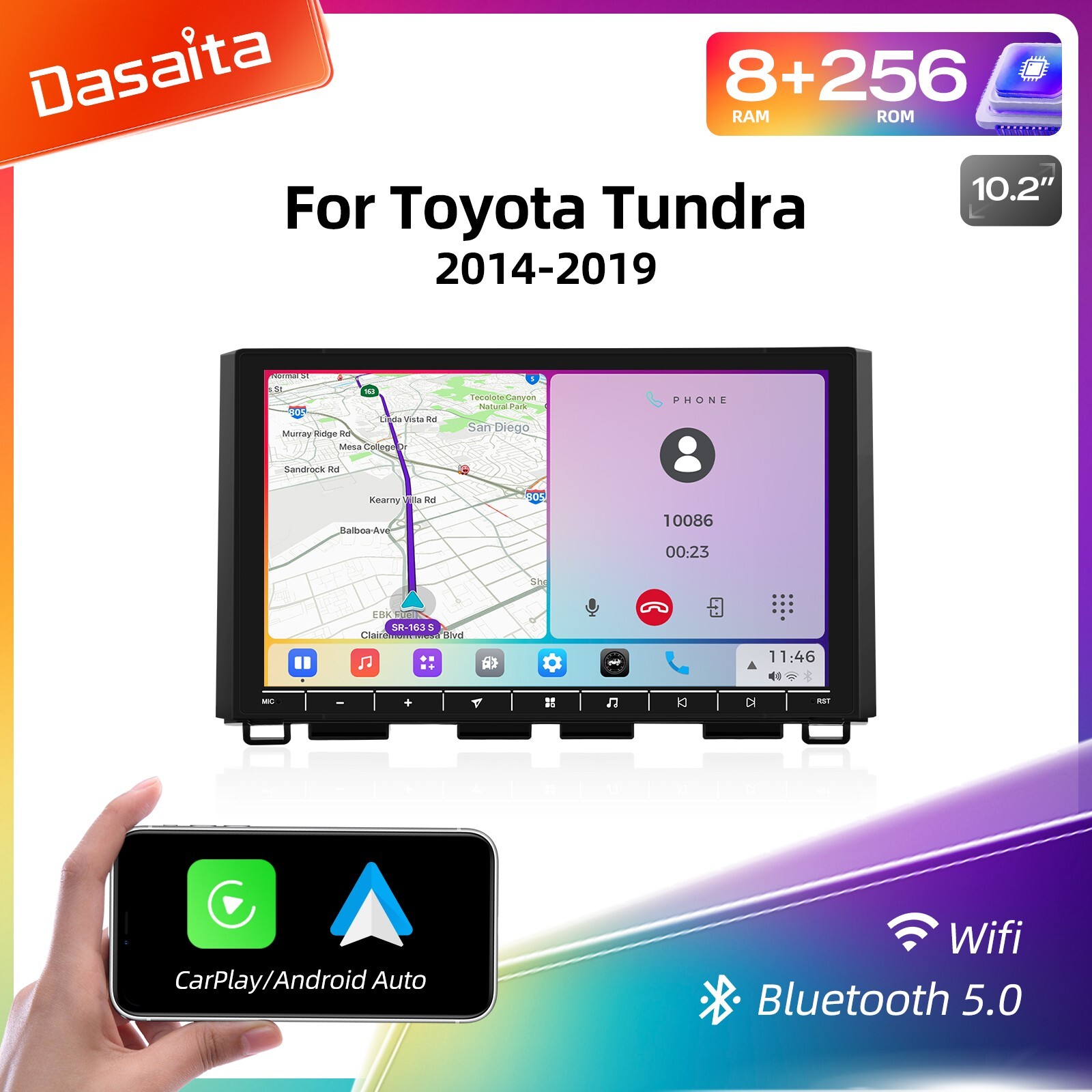 Dasaita Radio Vivid13 QLED CarPlay Android Auto WIFI for Toyota Tundra 2014-2021