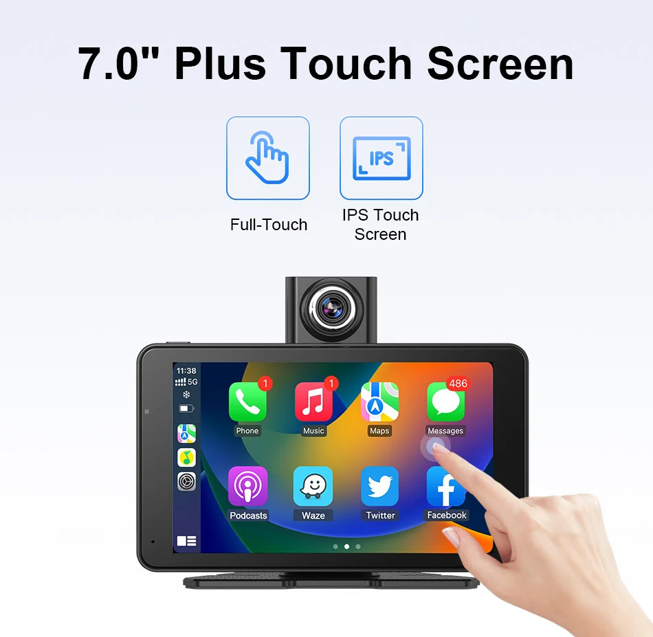 Jansite 7 Inch 2.5K Car DVR Wireless CarPlay Dash Cam GPS Vision Camera Mirror