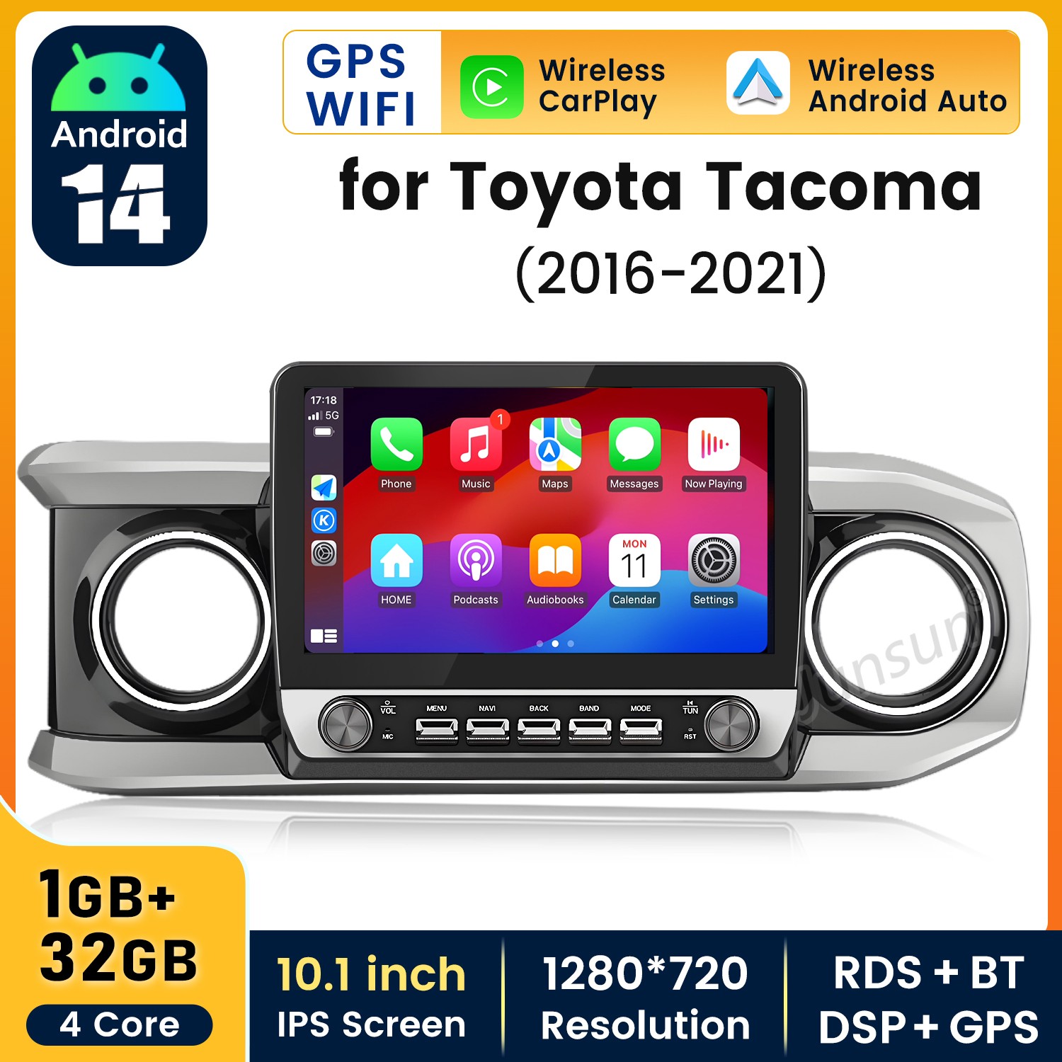 Android15 Apple Carplay For Toyota Tacoma 2016-2022 Car Stereo Radio GPS RDS SWC