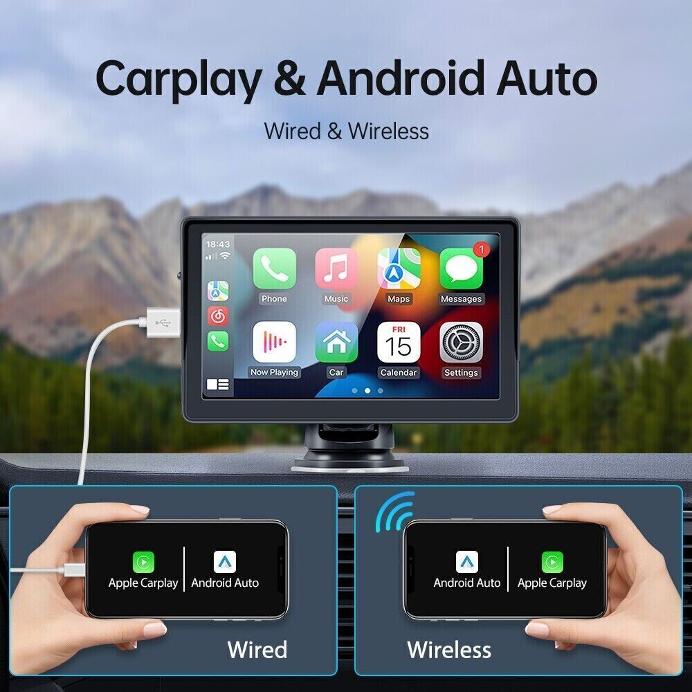 7″ Portable Car Stereo Radio Wireless Apple CarPlay Android Auto Touch Screen