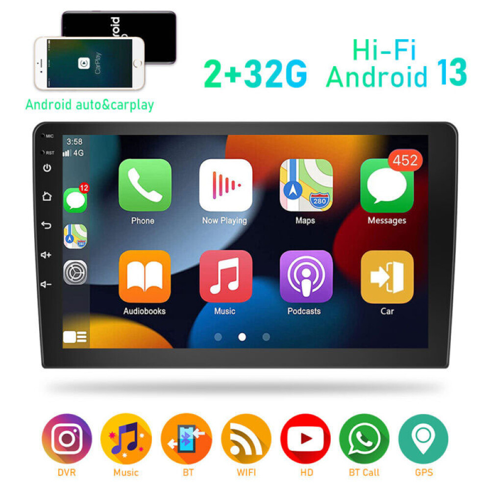 Double Din 10.1″ Car Stereo Android 13 Apple CarPlay Radio GPS Navi WiFi Player