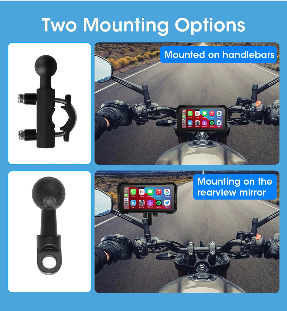 Srnubi 6.25″ Portable CarPlay GPS Digital Moto Dashboard Waterproof Display