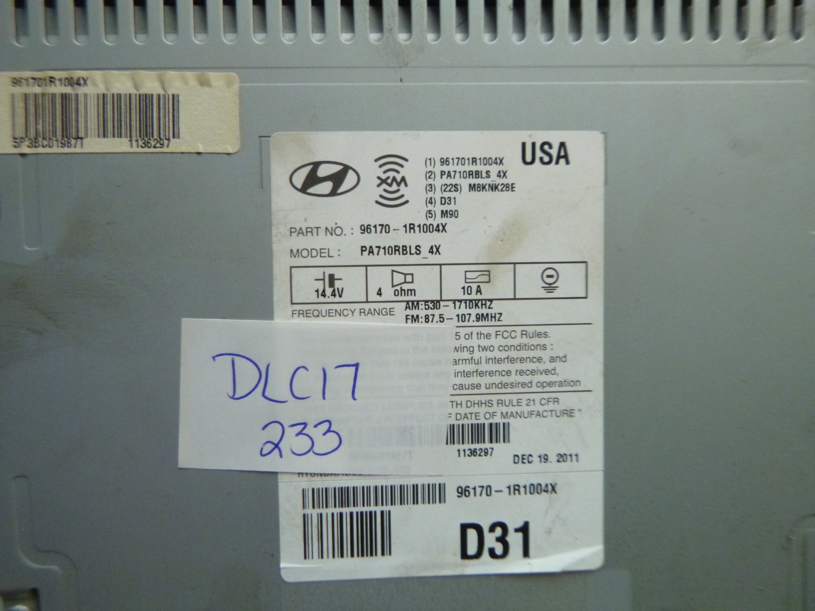 12 13 Hyundai Accent AM FM Radio Cd Player 96170-1R1004X DLC17