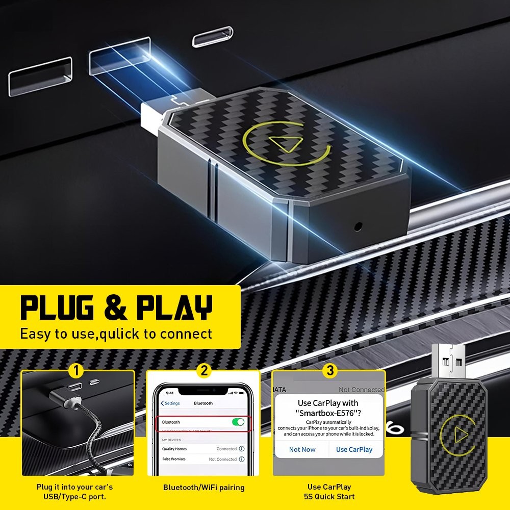 Auto Car Play Wireless Adapter CarPlay Wireless Adapter for iPhone IOS- Android