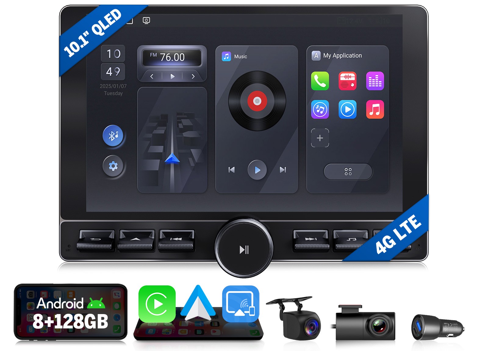 Android 13 2DIN 8Core 8+128GB 10.1″ QLED Car Radio Stereo GPS CarPlay DSP 4G LTE