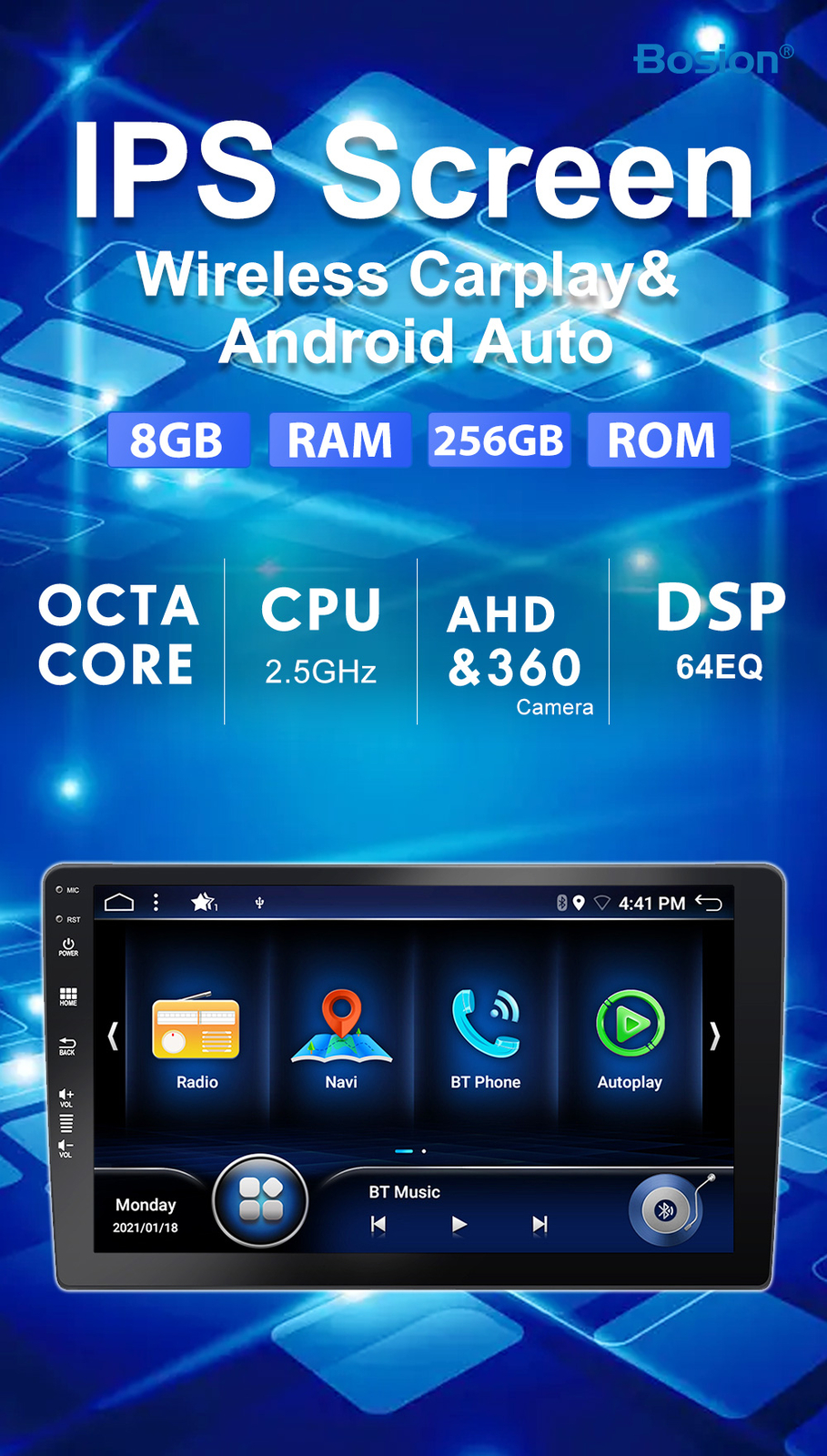 10.1”IPS Double 2 Din Car Stereo Radio GPS CarPlay Navi DSP SWC AM BT 8GB+256GB