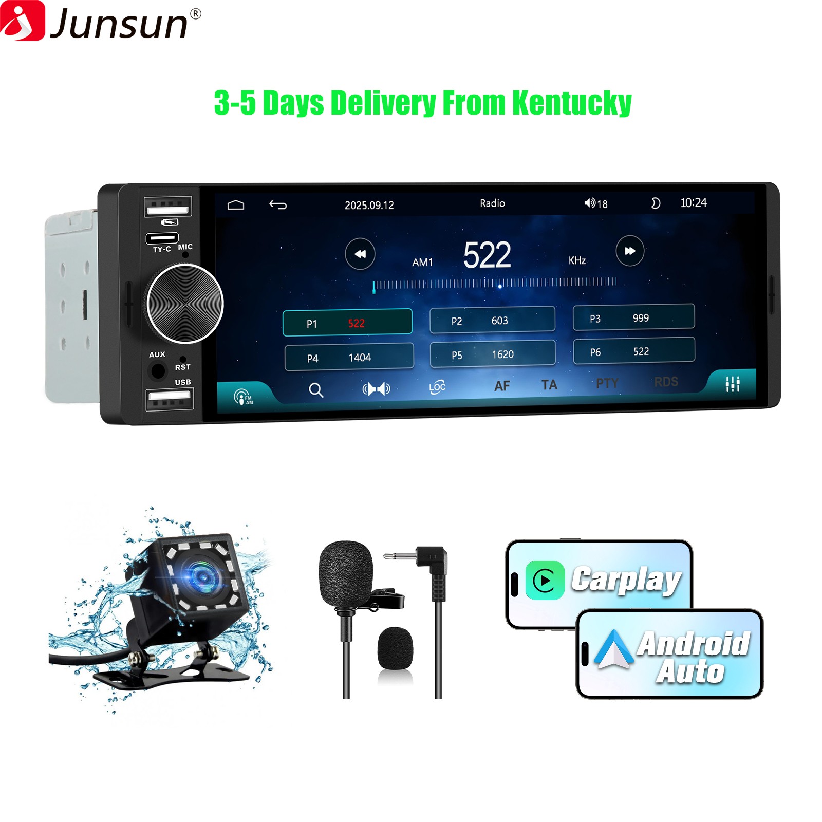 6.28″Rear Camera CarPlay Android Auto For Universal Car Stereo Multimedia Player