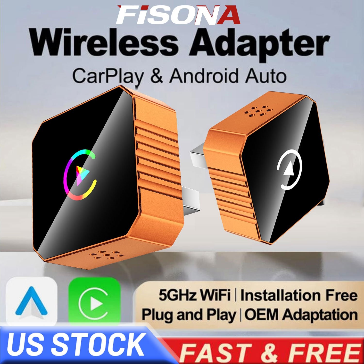 Wireless CarPlay Adapter for Apple iPhone & Android Auto USB Adapter Plug & Play