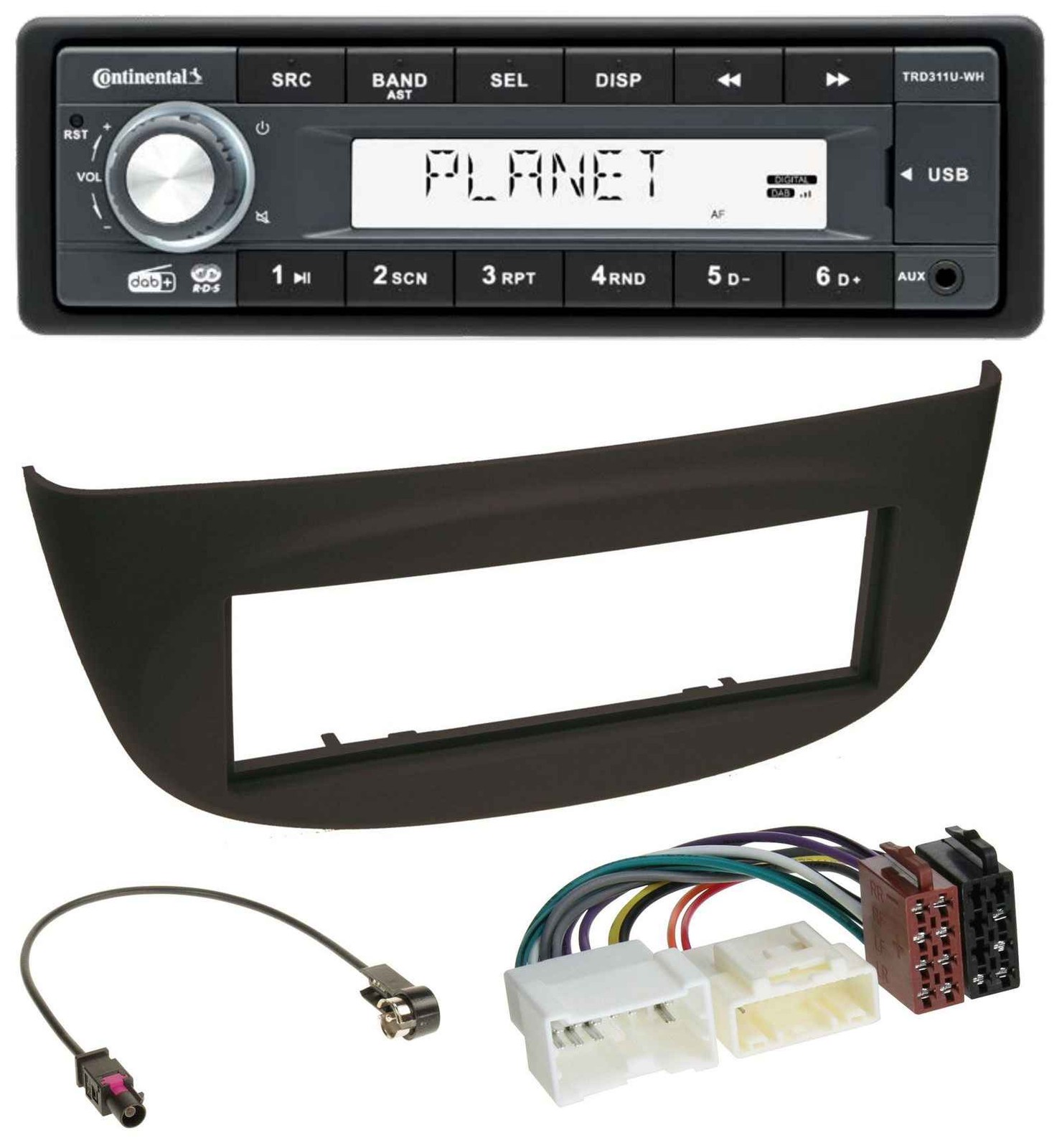 Continental MP3 AUX USB DAB 1DIN Car Stereo for Renault Twingo 2012 onwards Black