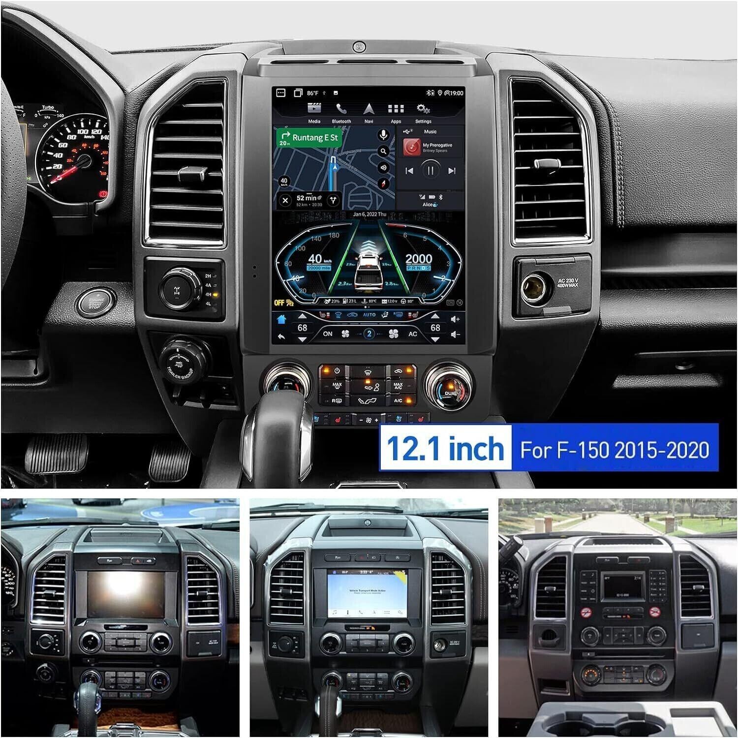 12.1″ CarPlay Wireless BT Navi IPS Display Multimedia for Ford F150 2015-2021