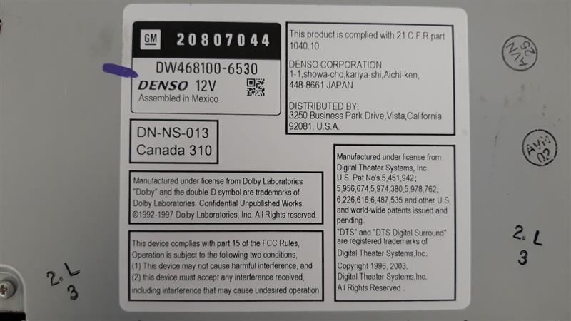 09 CHEVY SILVERADO 3500 RADIO AUDIO RECIVER HEAD UNIT DISPLAY 20807044