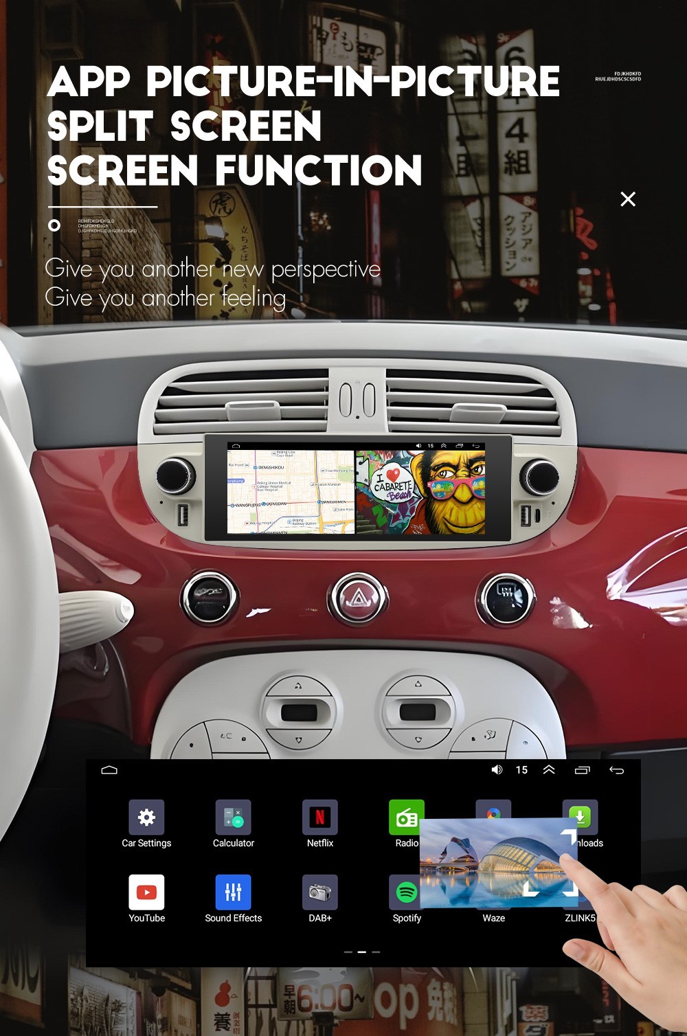 Car Radio Type-c For Fiat 500 2007 to 2015 Wireless CarPlay Android Auto GPS