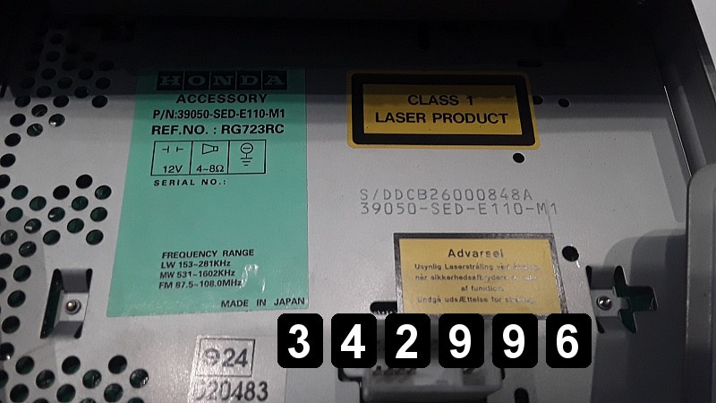 2004 HONDA ACCORD RADIO PLAYER NO CODE 39050 SED E110 M1