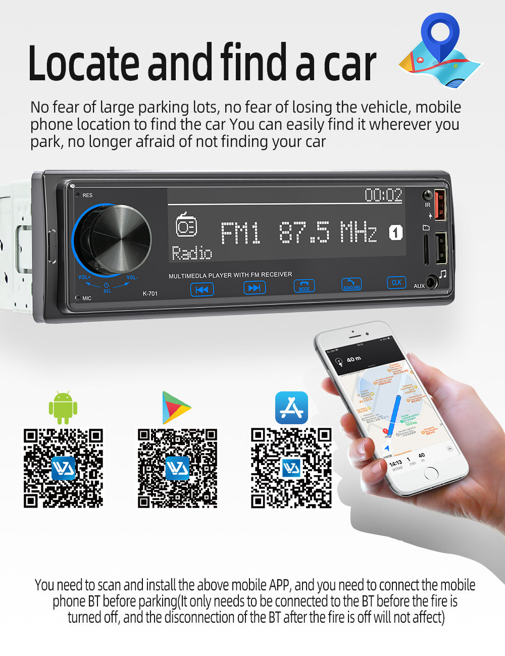 Single 1 DIN Car Stereo Audio MP3 Player AUX/USB/TF/SD Bluetooth Radio Head Unit