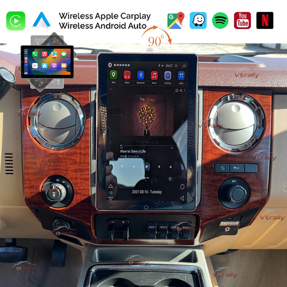 For 2006-14 Ford F-250 F-350 Super Duty Double Din Radio Rotated Stereo CarPlay
