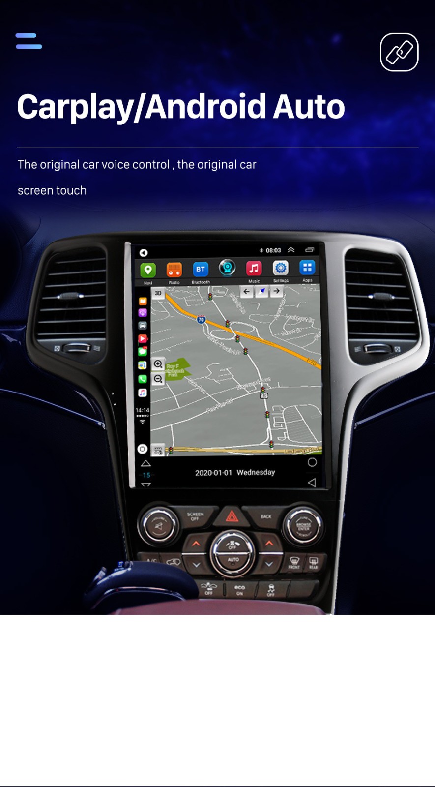 12.8″ Car GPS Radio Stereo Android Navigation For 2014-2020 Jeep Grand Cherokee