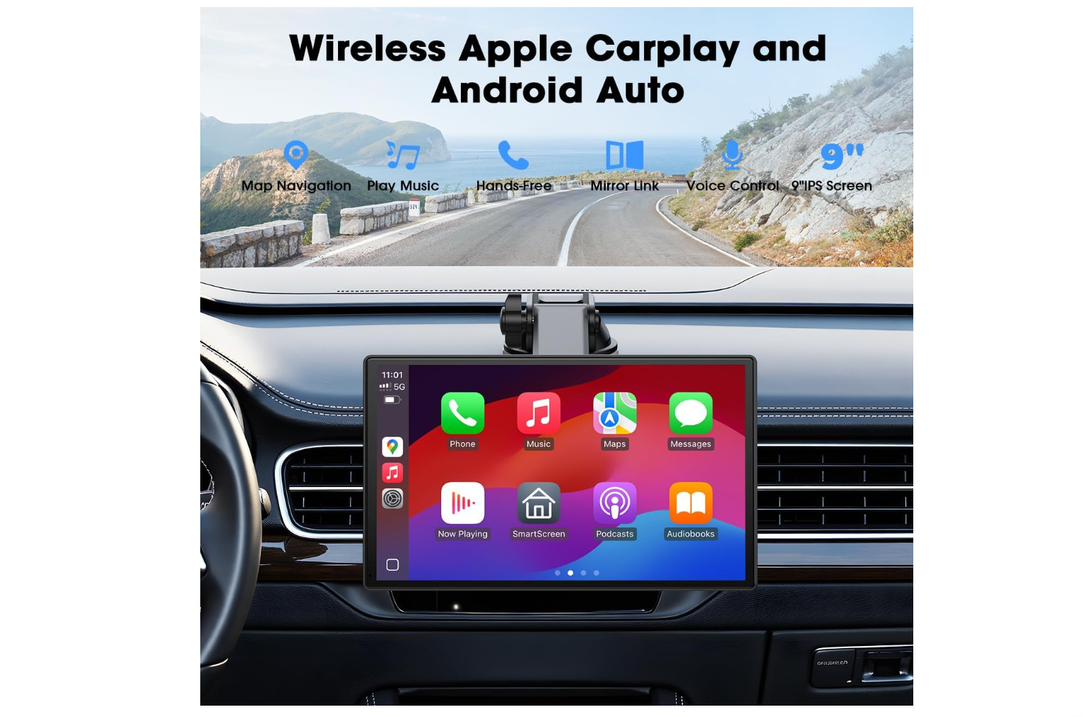 Carplay Screen for Car, 9” Wireless CarPlay & Android Auto