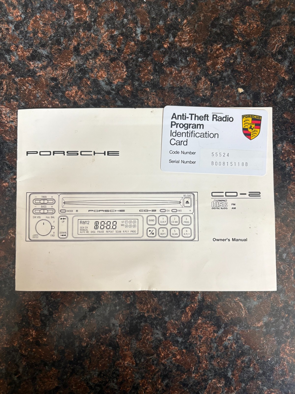 Porsche 911 964 944 928 OEM Alpine CD-2 Radio CD Player W/ Code Card Manual Test