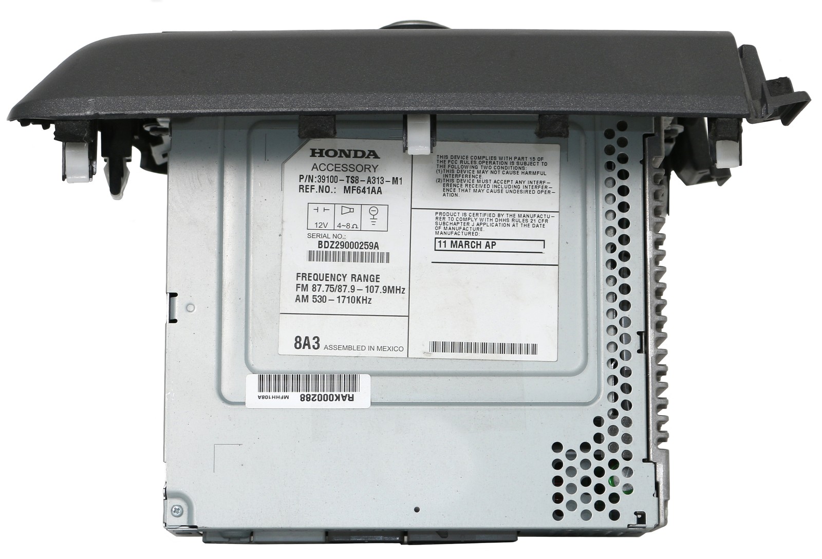 Honda Civic 2012 Radio AM FM CD Player – Part Number 39100-TS8-A313-M1 Face 2BC7