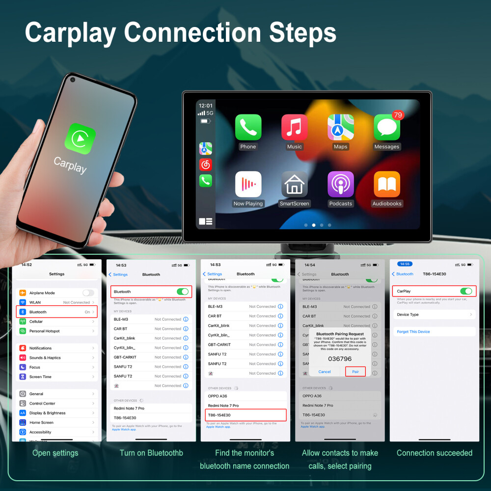 9inch Touch Screen Car Radio Apple CarPlay Android Car Compatible BT5.0 Wireless
