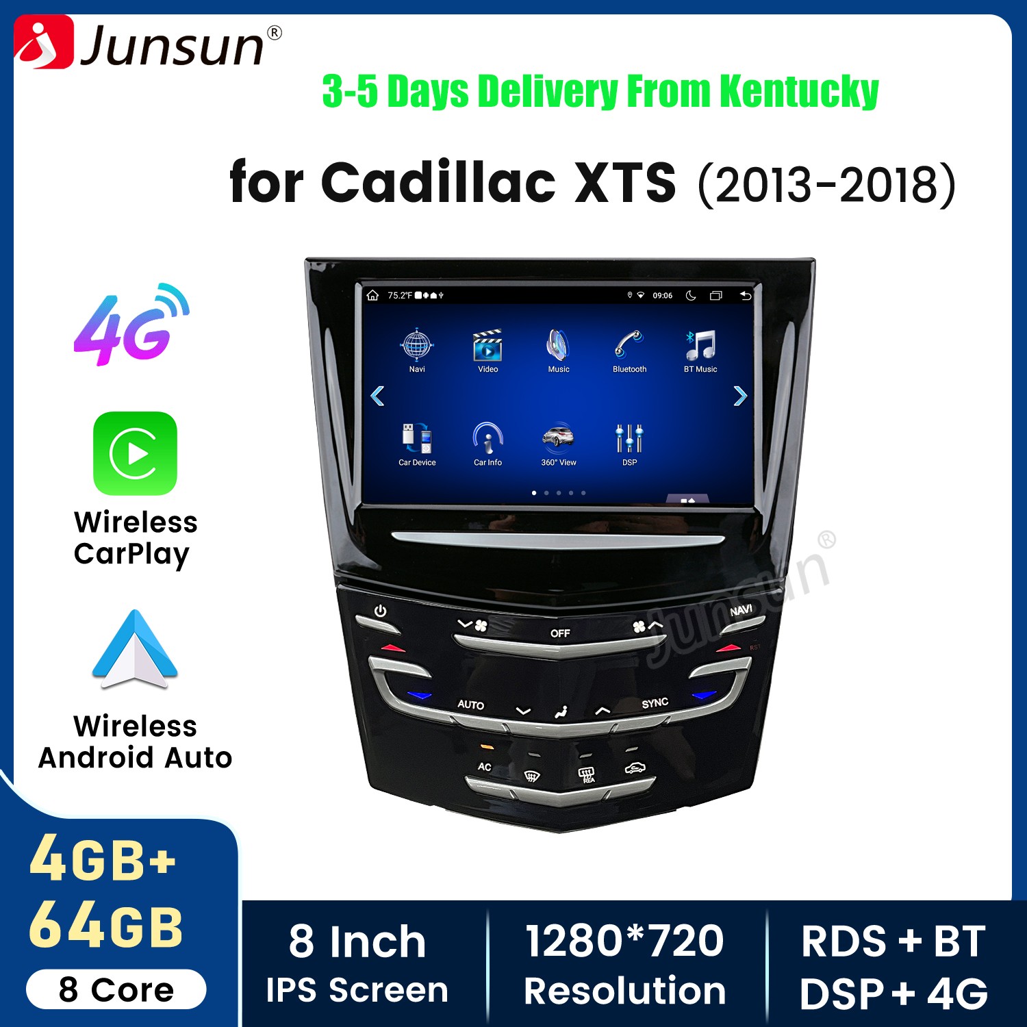 For Cadillac XTS 2013-2018 Carplay 8″4+64G Android Car Stereo Radio GPS Navi SWC