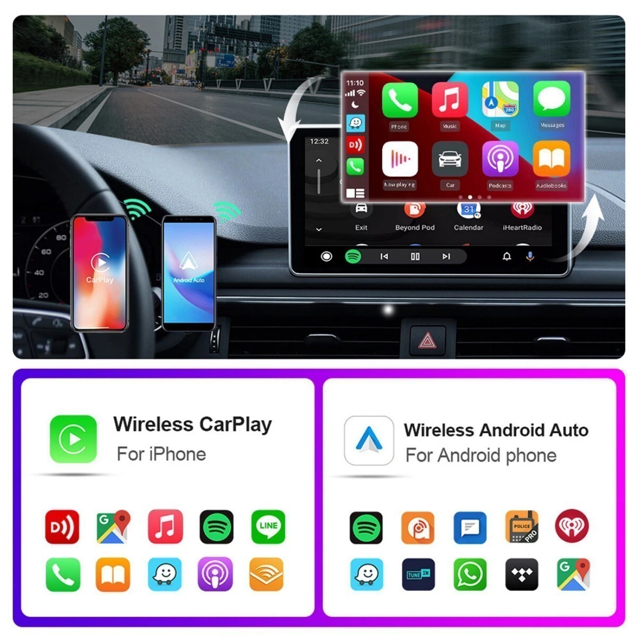 Wireless Carplay Android Auto Adapter 2 in 1 Mini Box Plug&Play Wireless Dongle1