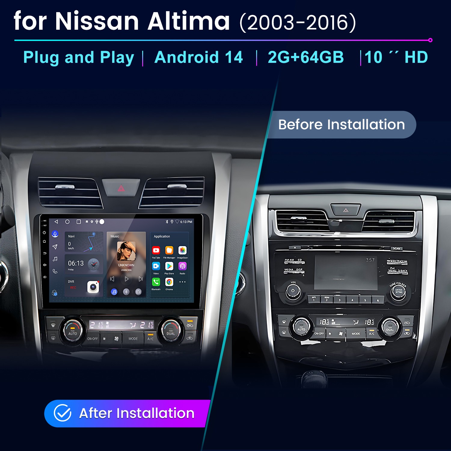 For Nissan Altima 2013-18 Android 14 2+64GB Carplay Car Stereo Radio BT GPS Navi