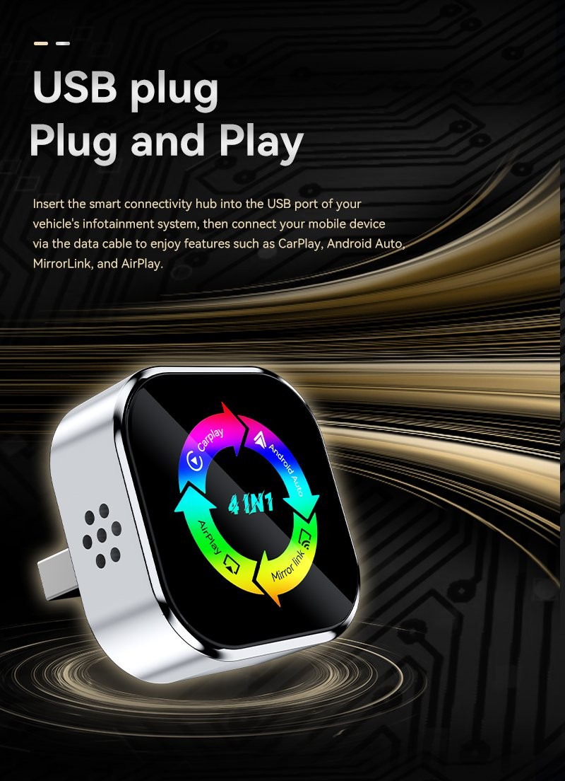 4-in-1 Wireless CarPlay Adapter & Android Auto Wireless Adapter, Plug & Play