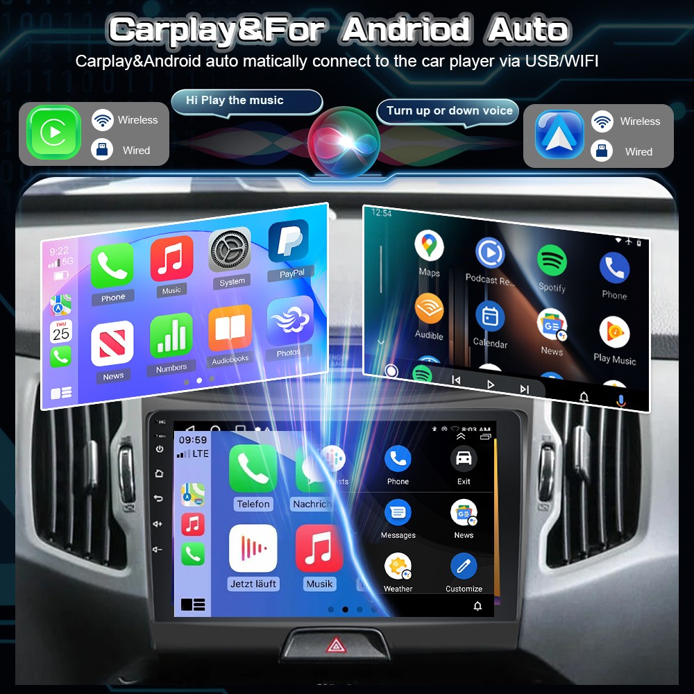 9″ Carplay For Kia SPORTAGE 2010-2016 Android 15 Car Radio 64G GPS Navi DSP WIFI