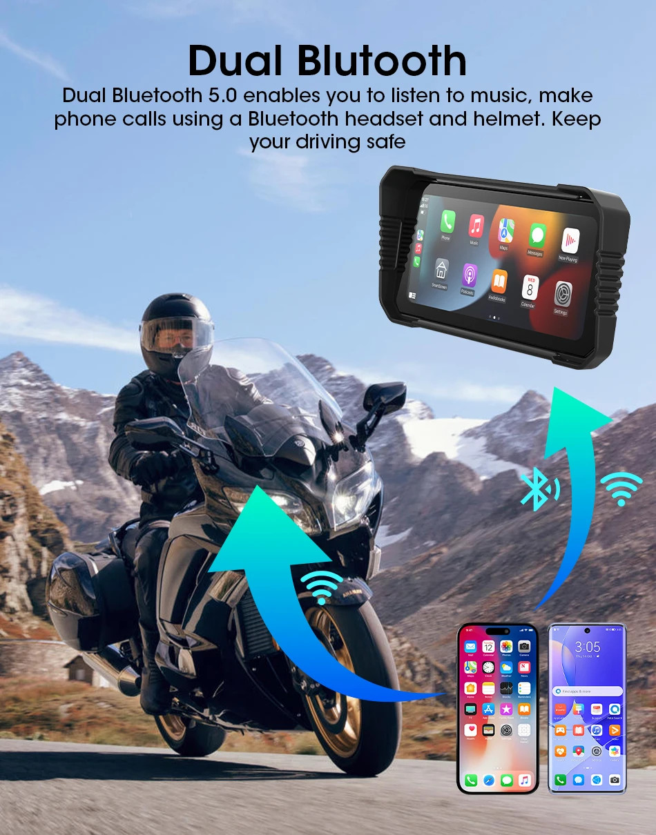 Srnubi 6.25″ Portable CarPlay GPS Digital Moto Dashboard Waterproof Display