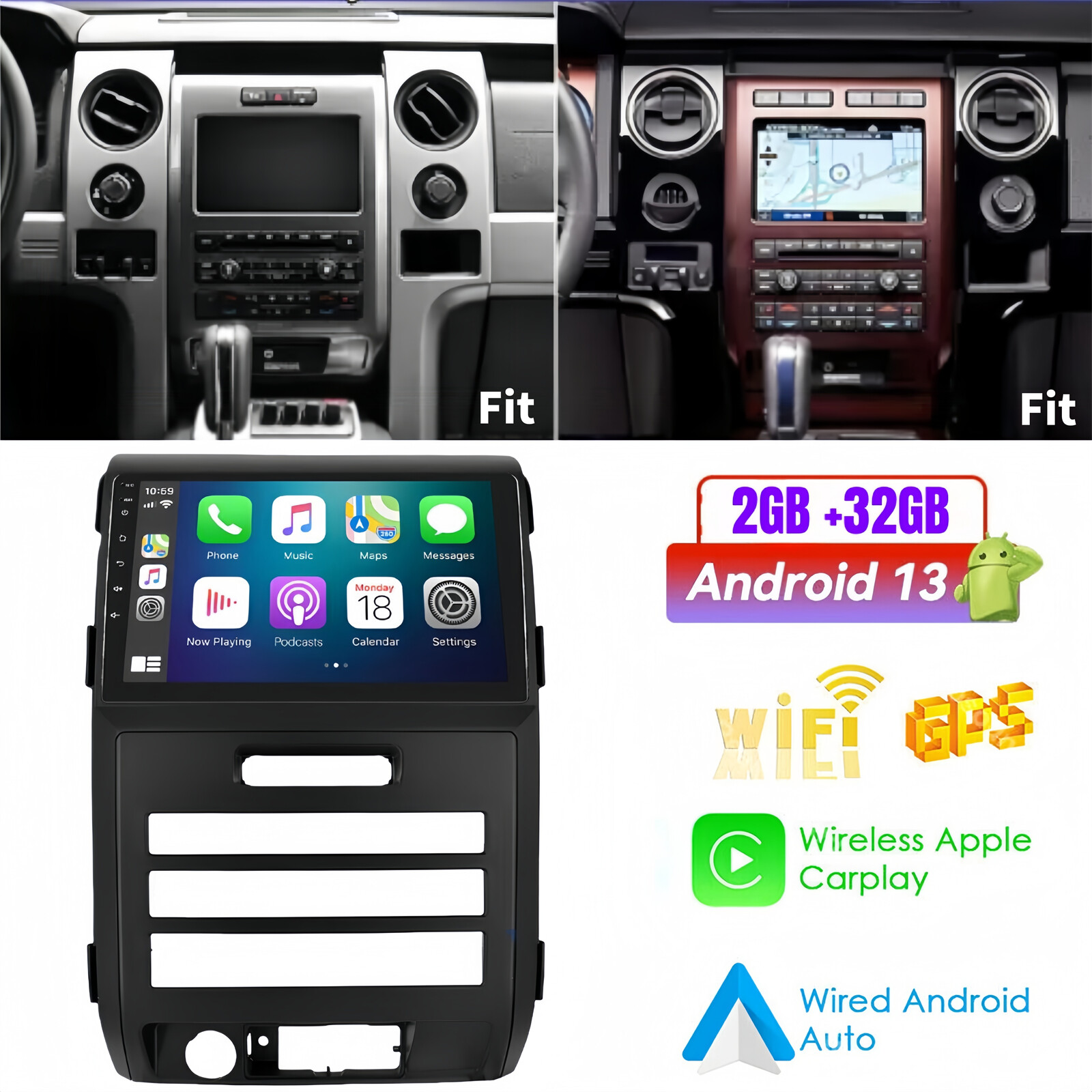 Car Stereo Radio Android 13 Apple Carplay GPS Navi For Ford F150 F-150 2009-2012