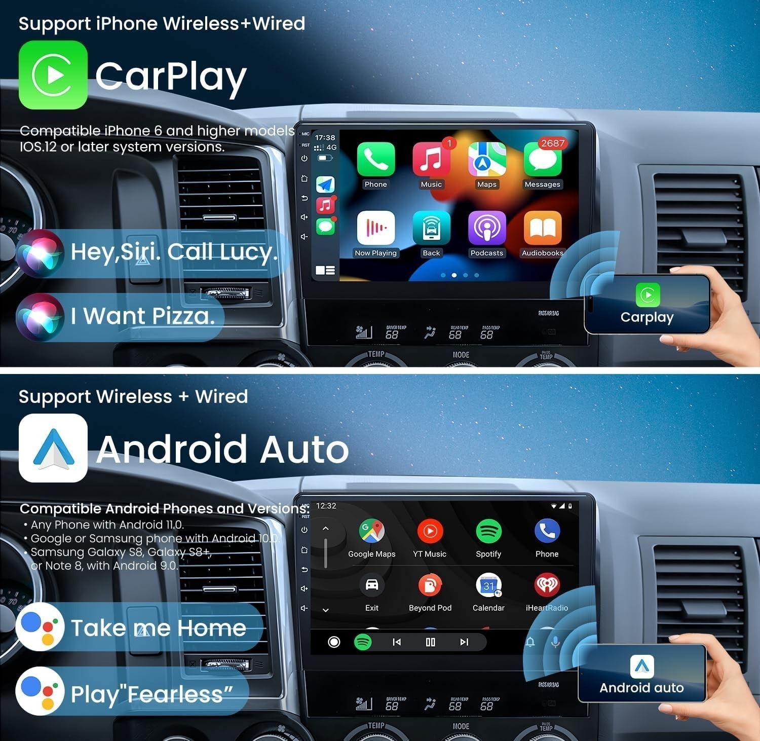For Toyota Tundra Sequoia CarPlay Android 13 Car Radio Stereo IPS Head Unit