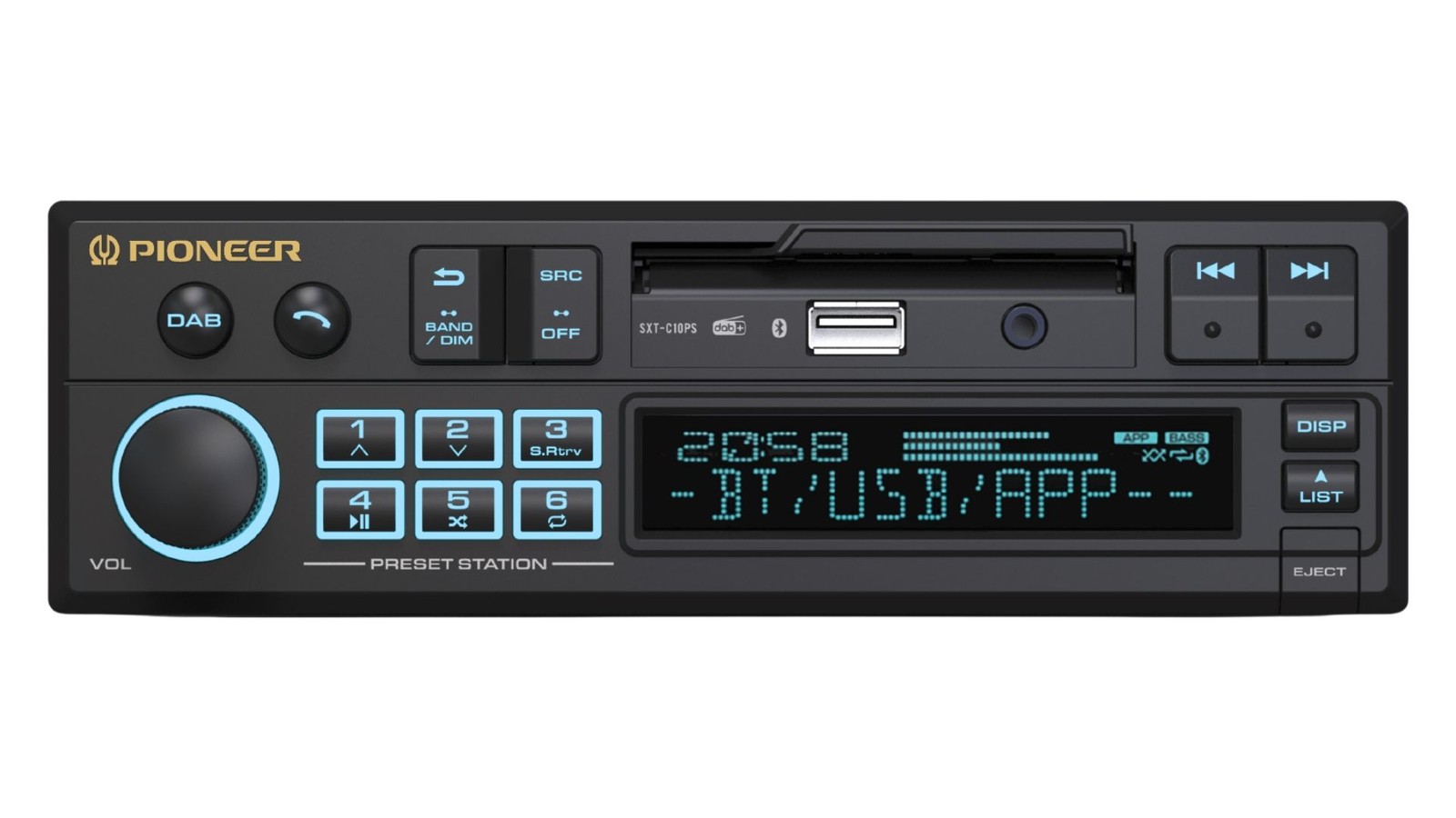 Pioneer SXT-C10PS DAB+ Bluetooth 1-DIN Retro Car Stereo Tape Deck Style Head Uni